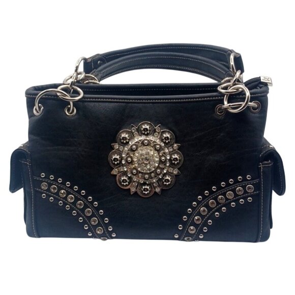 Montana West Black Western Bling Black Crystal Concho Conceal Carry Gun Handbag - Picture 4 of 16